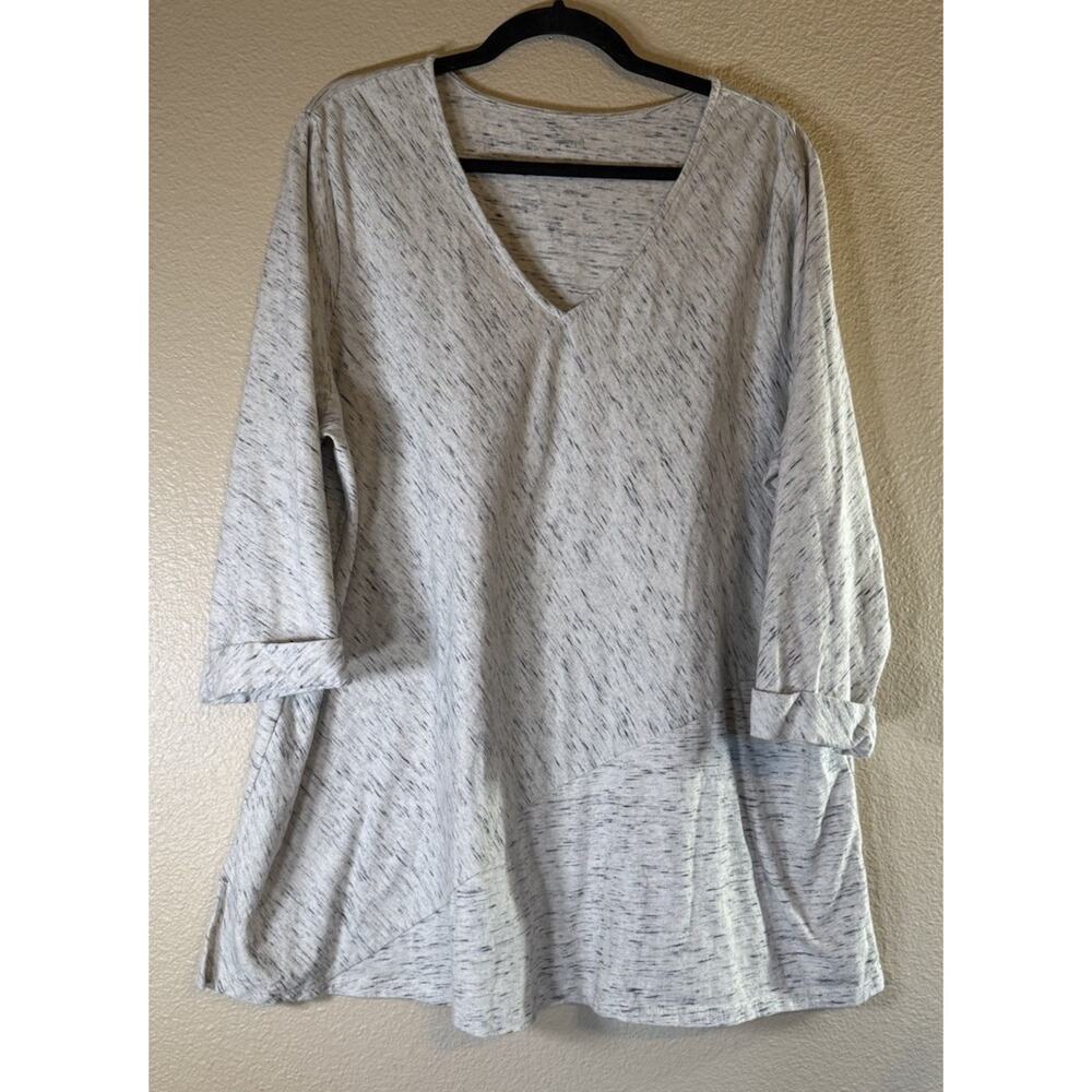 Pure Jill Plus 2X Heathered Space Dye 3/4 Sleeve V-Neck Knit Top Tunic